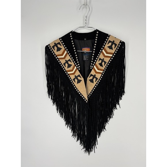 Cripple Creek Jackets & Blazers - Cripple Creek Shawl Vest Western Leather Studded Bead Fringe Capelet Poncho